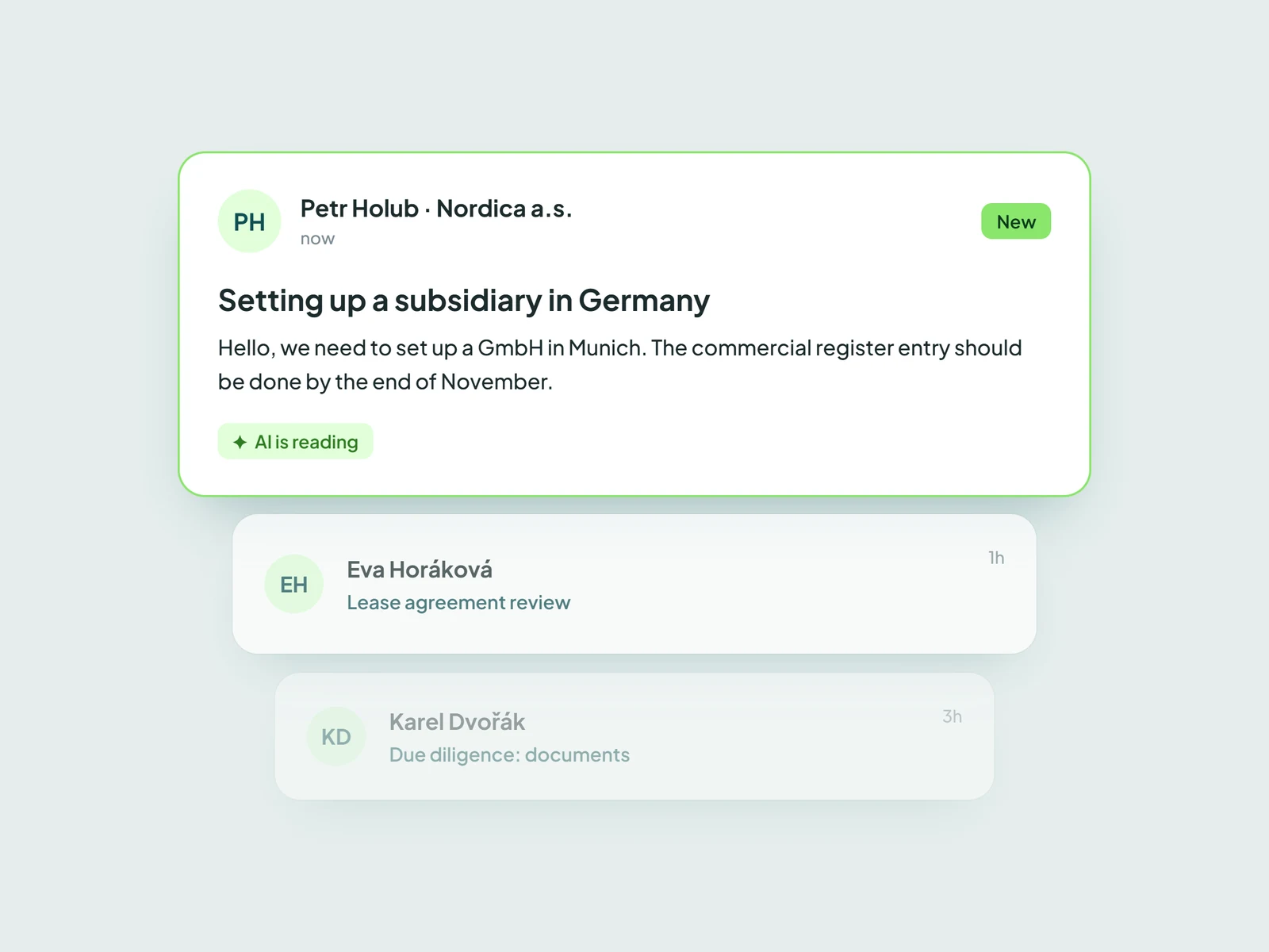 Eine neue Kundenanfrage kommt in Anywhere an und die KI liest die E-Mail